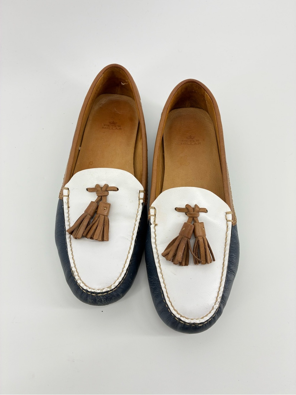 Peter Millar White, Navy & Brown Tassel Loafers - Women